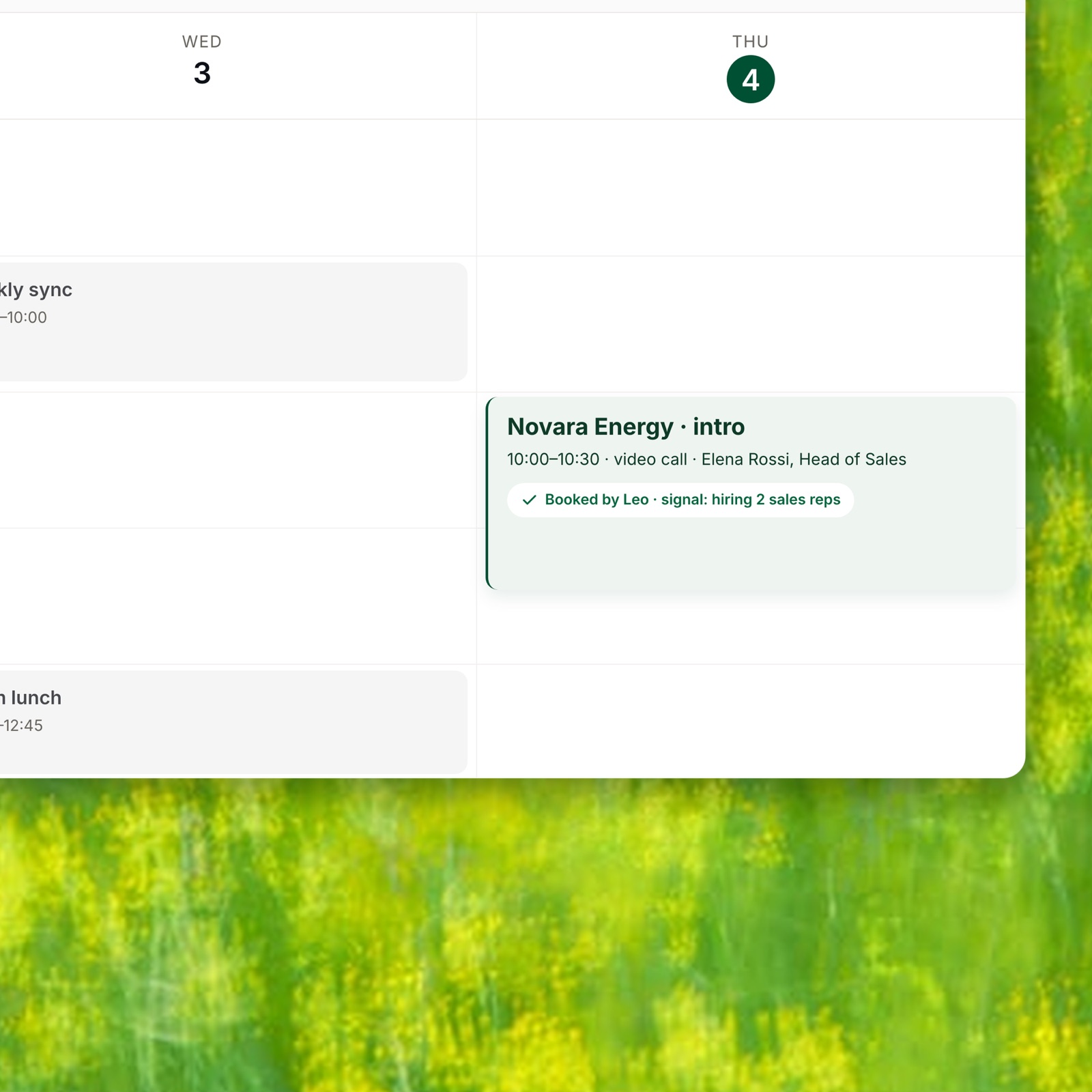 The calendar: the Novara Energy meeting booked by Leo, brief in your inbox (illustration)